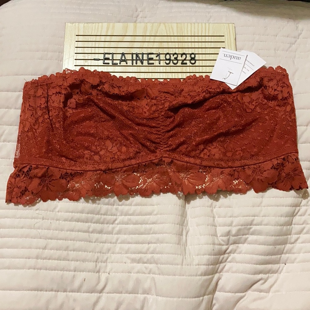 NEW! Auden Unlined Bandeau Bra Orange Berry XL